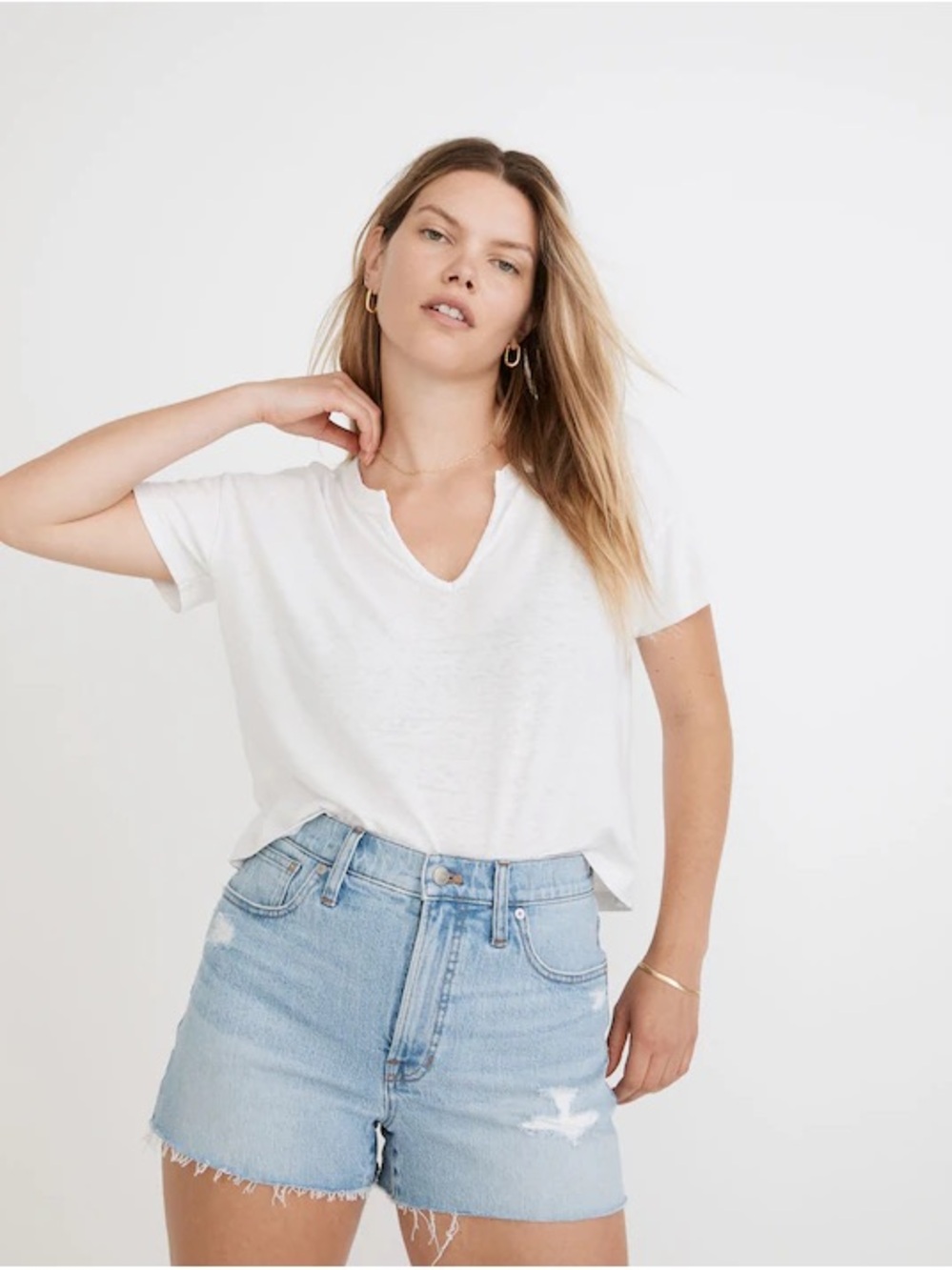 Madewell- Hemp-Cotton Split-Neck Crop Tee